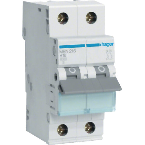 Hager Leitungsschutzschalter 2pol. B-16A, 6kA MBN216